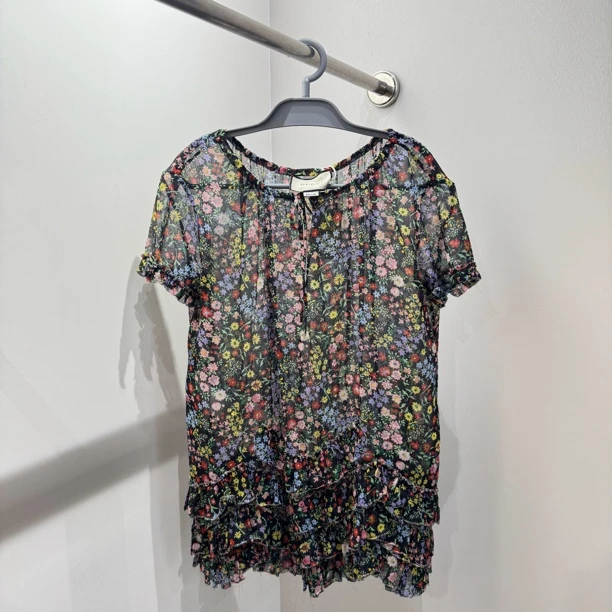 99新 GUCCI/古驰 aa194/碎花蕾丝边上衣 蕾丝 xs码