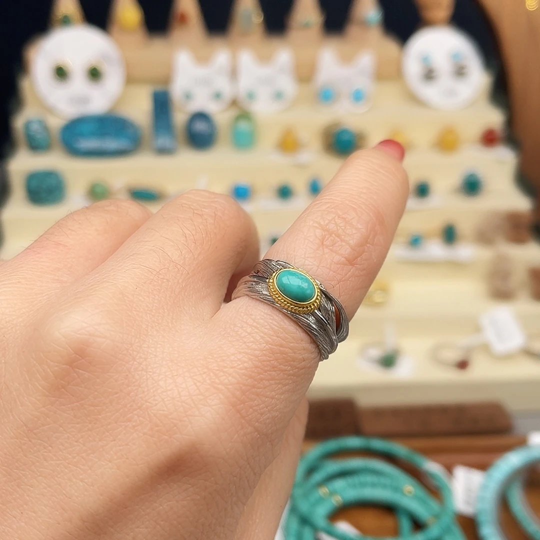 绿松石戒指银S925镶嵌