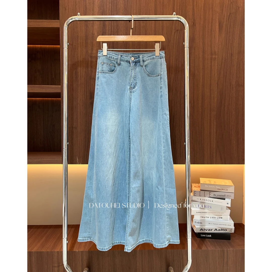 大头黑STUDIO【蓝色风铃】2025女春简约大阔腿牛仔裤D225X04340