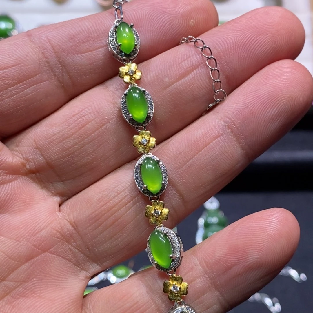 和田玉（碧玉）银S925镶嵌手链