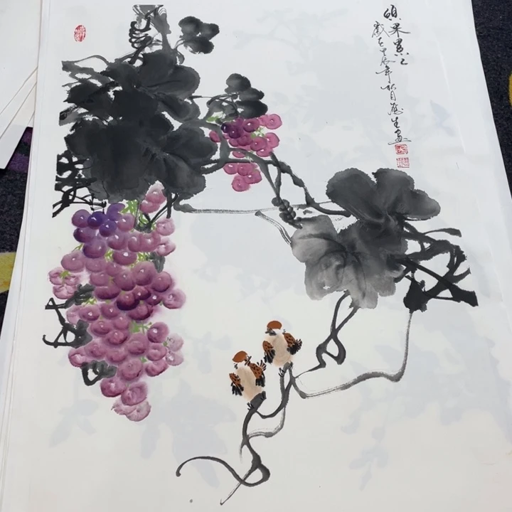 国画四尺三开作品