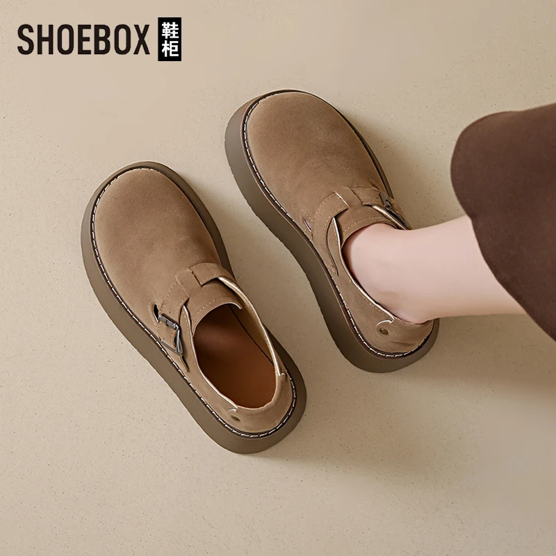 SHOEBOX鞋柜厚底增高勃肯鞋女2025春季新款复古百搭一脚蹬豆豆鞋