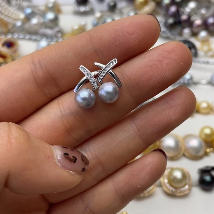 海水珍珠耳饰银S925镶嵌