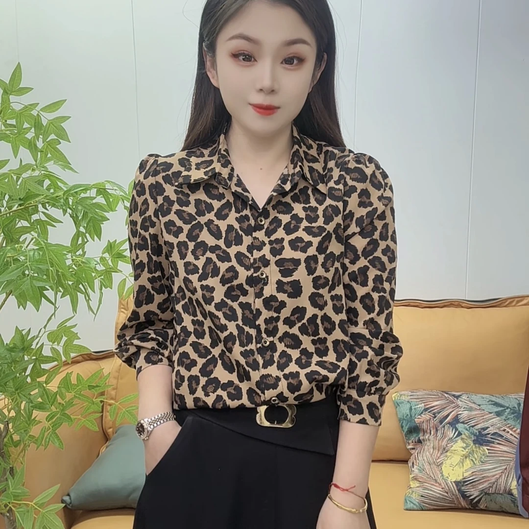 秋季新款格子豹纹长袖显瘦爆款时尚百搭品质女设计感气质洋气衬衫