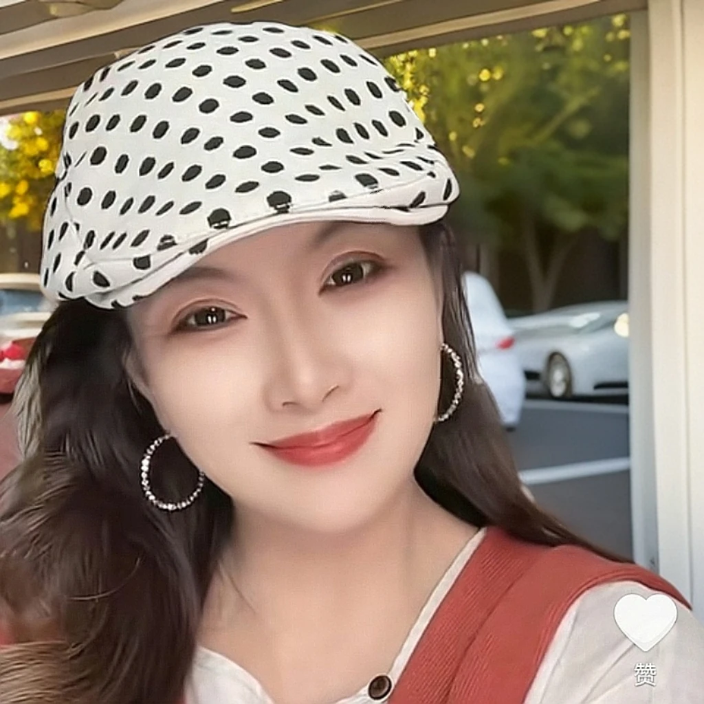 复古波点前进帽女新款甜美时尚显脸小贝雷帽文艺画家帽