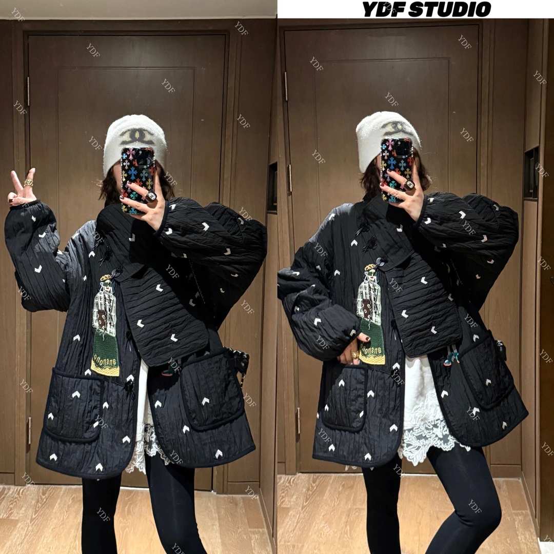 YDFSTUDIO小众【趣味卡通】欧货高品重工贴布绣拼接设计时尚棉服