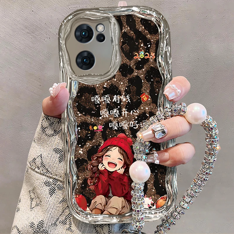 适用于【OPPO】Reno7豹纹嘎嘎好运小女孩创意时尚手机壳