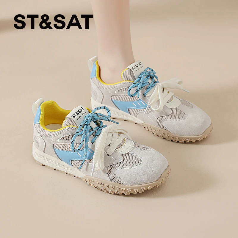 星期六德训鞋女2025夏季薄款网面鞋女士超火阿甘鞋透气休闲运动鞋