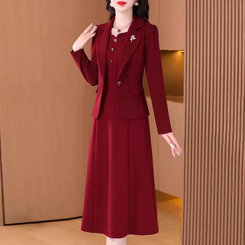 喜婆婆婚宴装连衣裙子2025新款女春秋冬妈妈结婚礼服高端两件套装