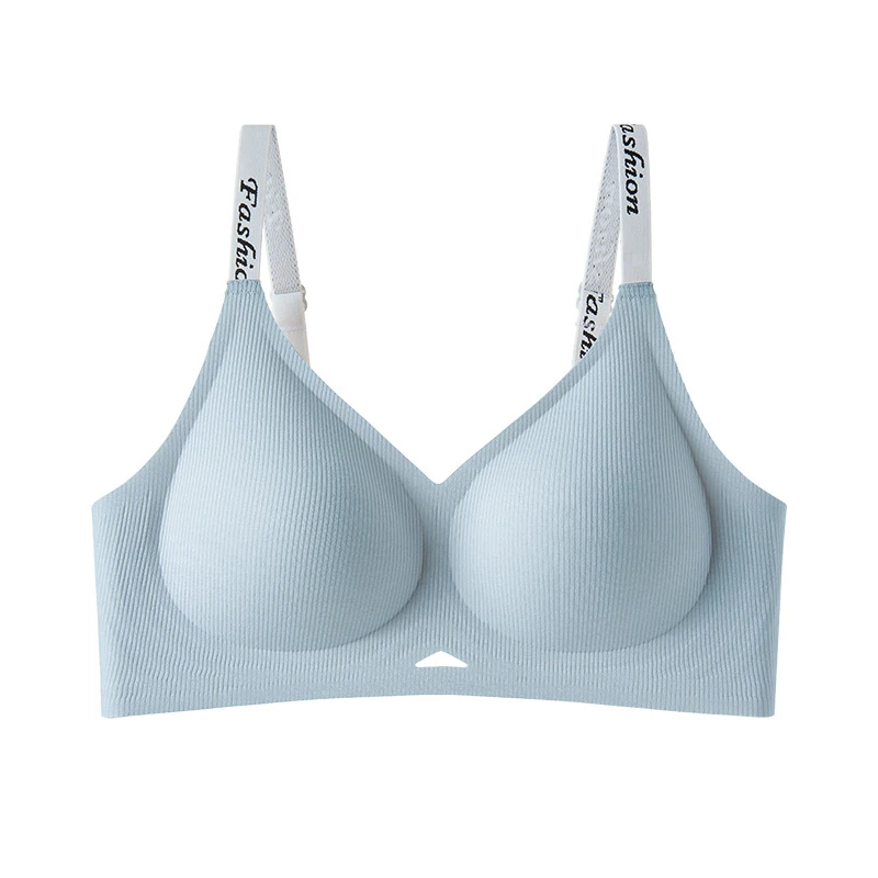 螺纹棉字母肩带舒适无痕果冻胶内衣固定杯聚拢透气6126