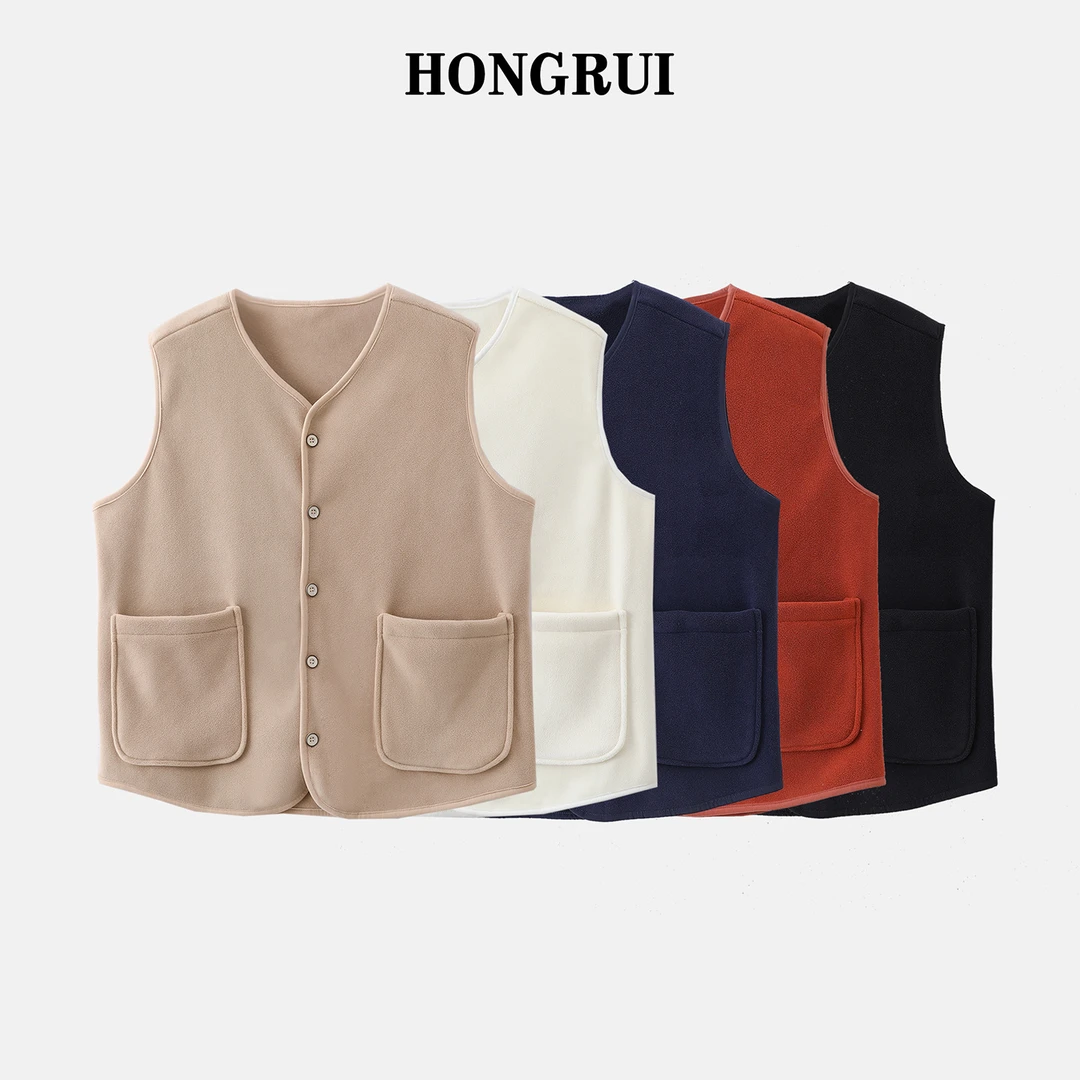 韩式简约风奥粒绒V领纽扣马甲女无袖保暖坎肩加厚休闲马夹上衣冬
