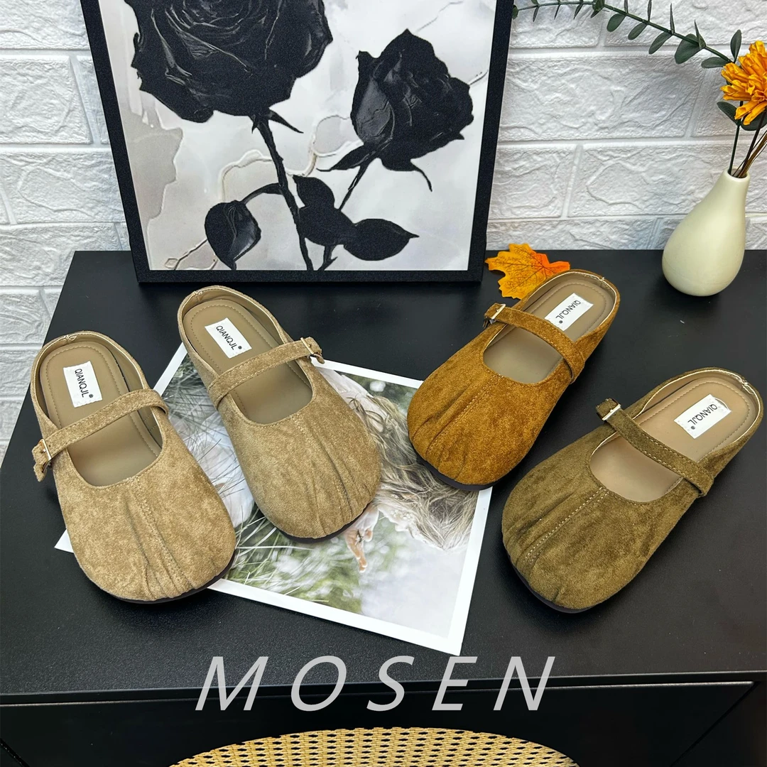 【沐森MOSEN】包头拖鞋女外穿2025春季新款复古一脚蹬平底半拖女鞋