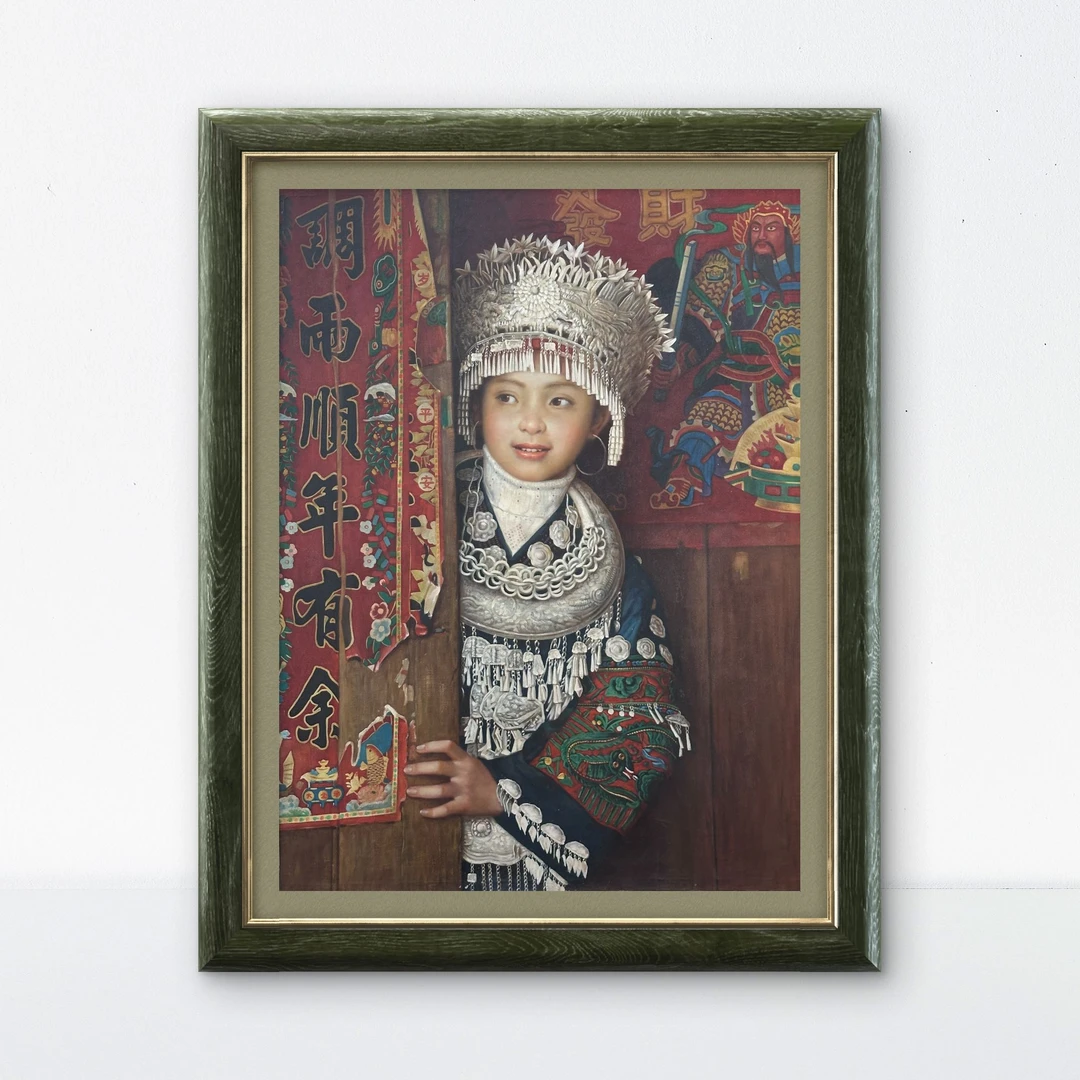 手绘油画 《银饰映吉语》收藏油画  画心尺寸90x120cm