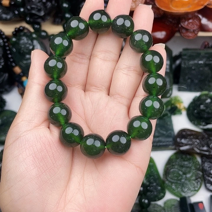 莫***忘未镶嵌蛇纹石玉手串泰山玉14精品手串