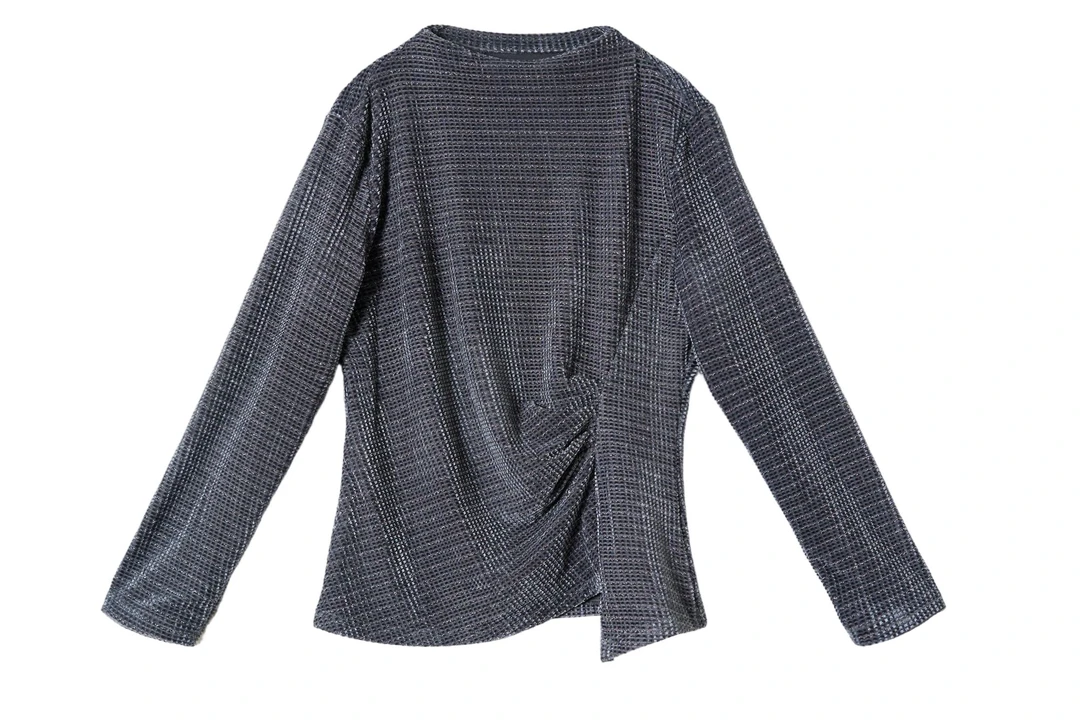 金纱密织格提花纹/银丝绒半高领收腰打底衫上衣#QSY18729