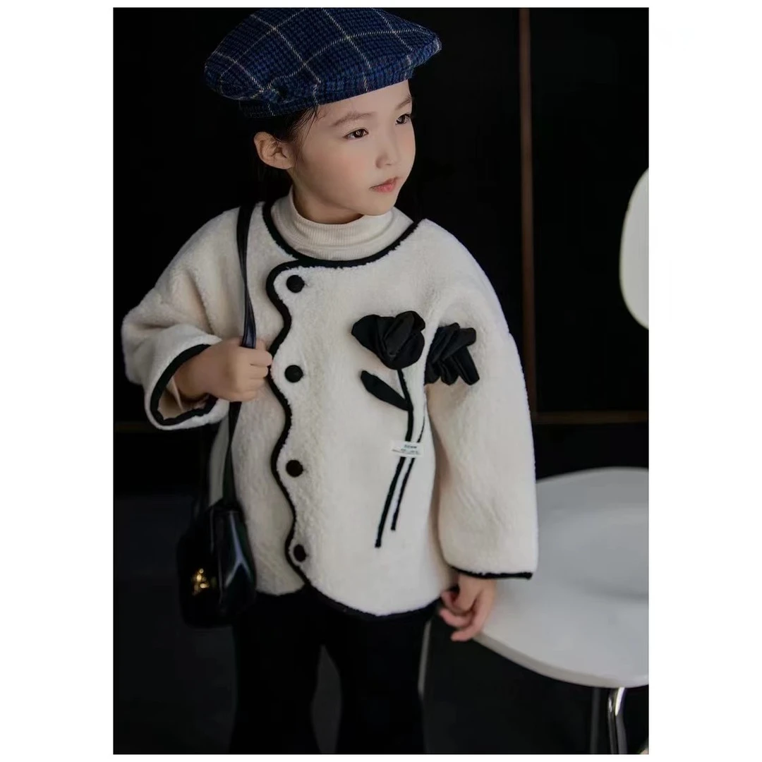 HHkids女童洋气外套2023冬季新款加厚保暖小香风小花髦上衣EWT441