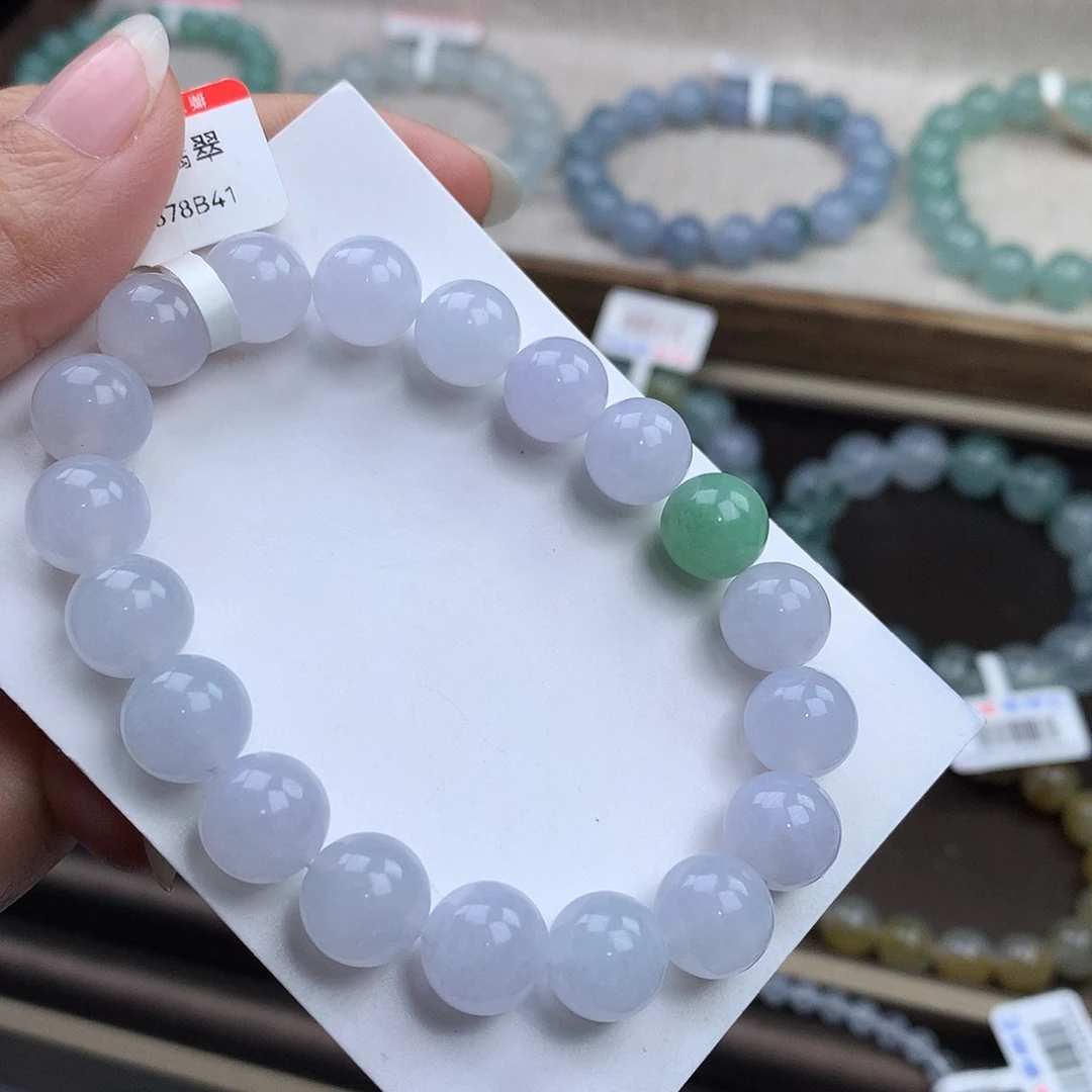翡翠未镶嵌手链纯白无瑕点晴之绿，大漏