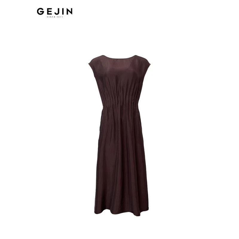 GEJIN/歌锦新款简约时尚橄榄领高定醋酸显瘦连衣裙GJ22552534