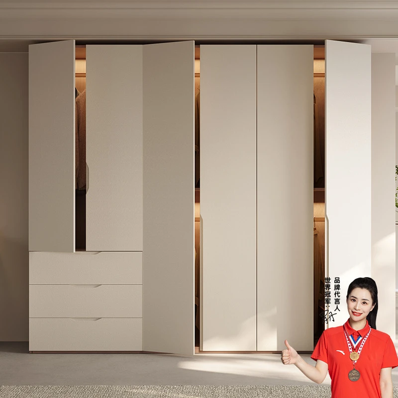 蔚然美家衣柜家用橡木简约现代纯实木原木卧室免拉手柜子大衣橱