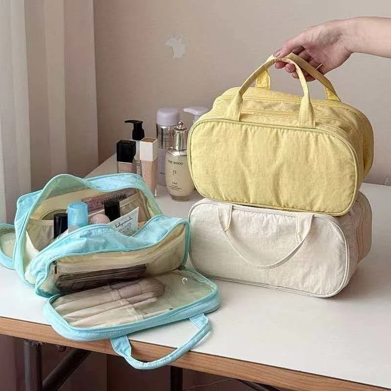 包盖格纹托特包拉链化妆包网红时尚水洗简约23*11*14