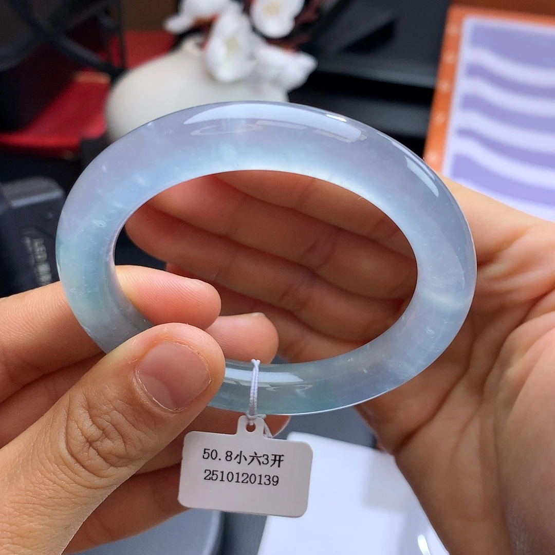 未镶嵌手镯翡翠51.6冰蓝圆条