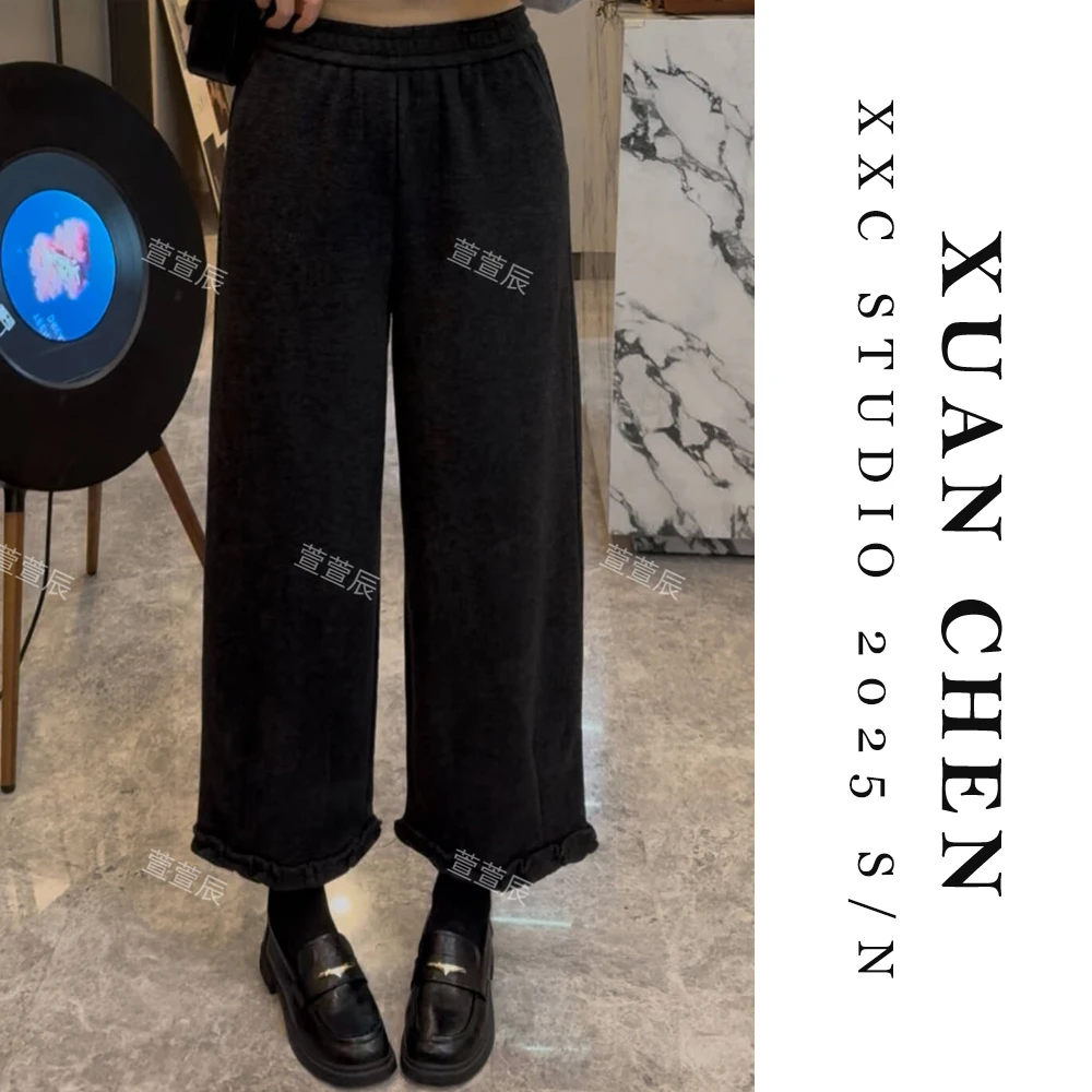 【花瓣裤480克】2025炸街潮款裤子女洋气九分裤轻奢磨毛休闲裤#8878