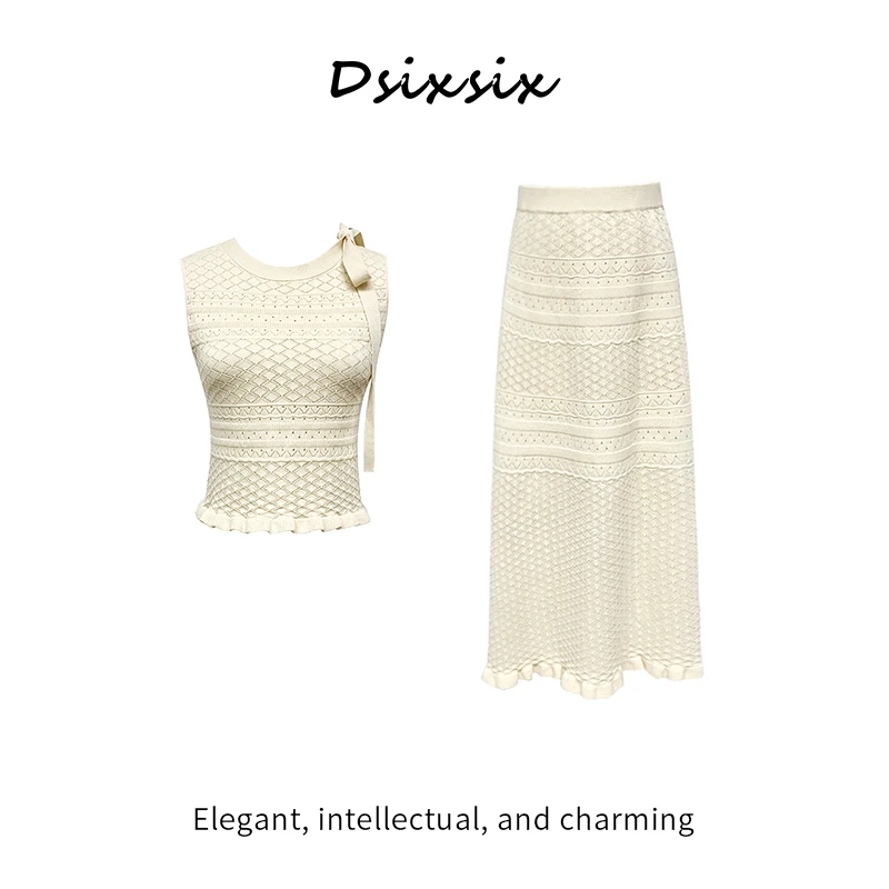 YeahMe-【白茶秘境】夏日风镂空设计显瘦A字裙连衣裙套装度假穿搭