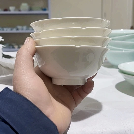 陶杯子景德镇瓷器碗米黄釉4个