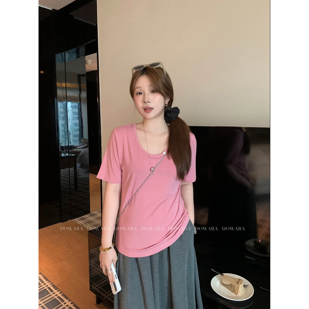 现货大婉酱微胖定制【凉凉T】韩版简约设计感上衣舒适洋气上衣9414D