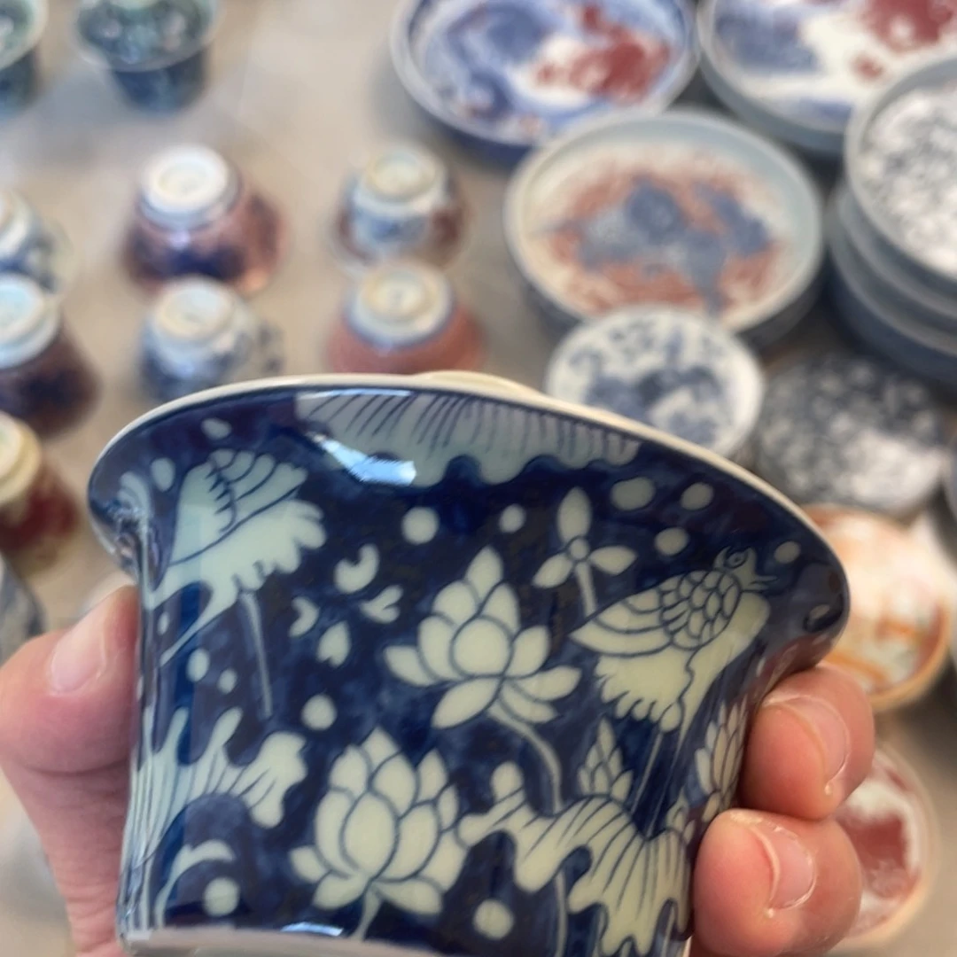 瓷片景德镇青釉一路连科马蹄盖碗