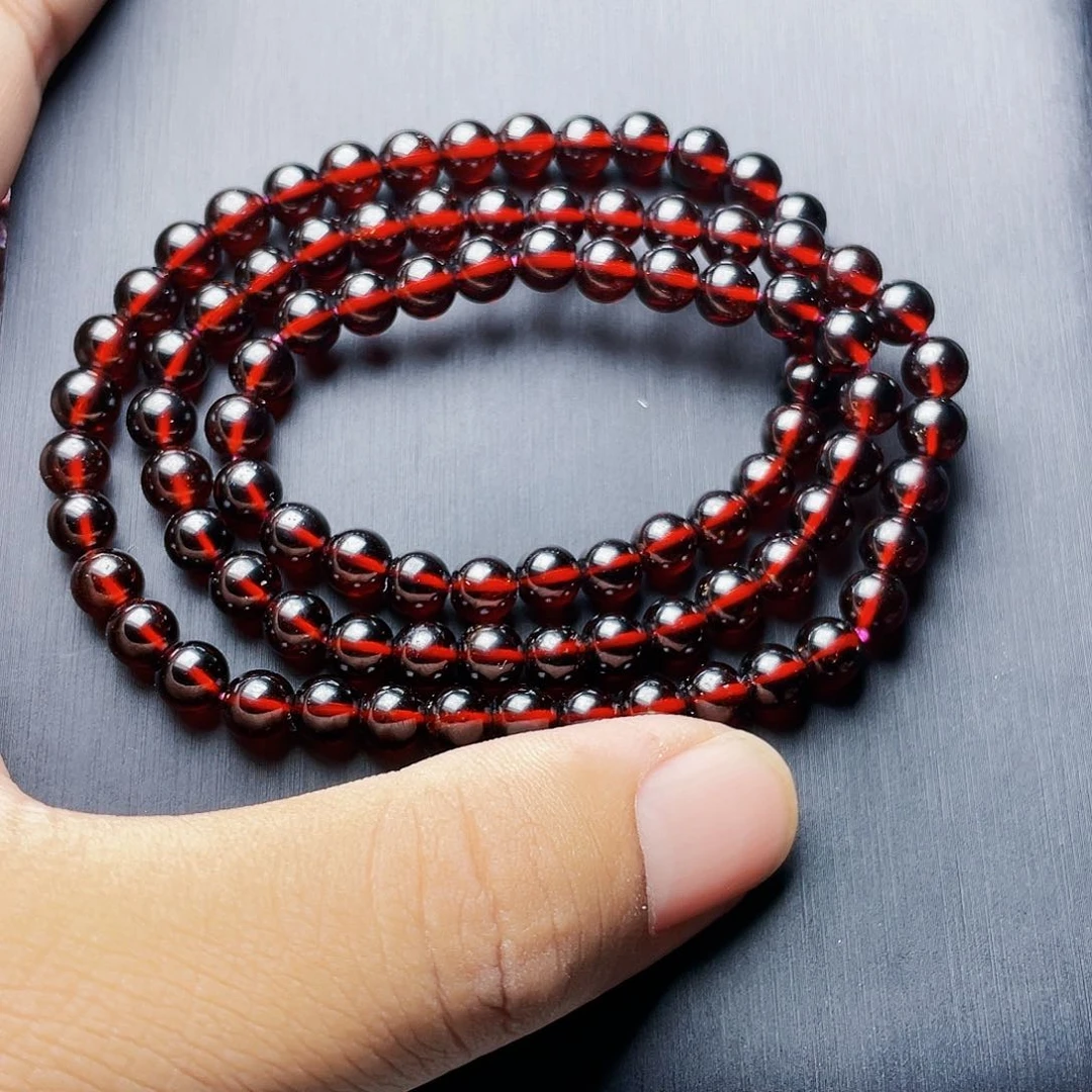 石榴石手链未镶嵌6.0MM高品质酒红三圈9A级