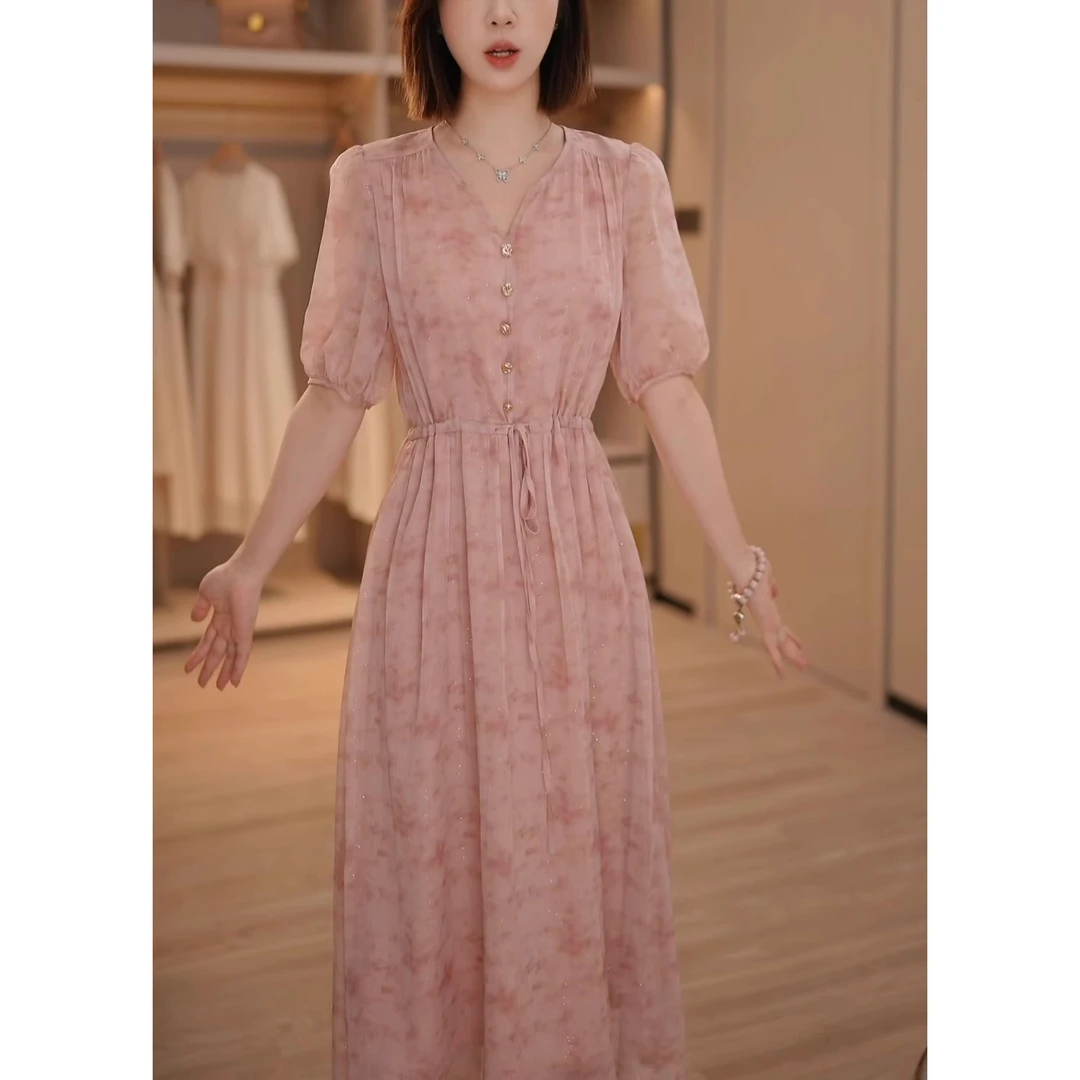 夏季减龄百搭时尚气质韩版中长款连衣裙小个子通勤风大码收腰长裙