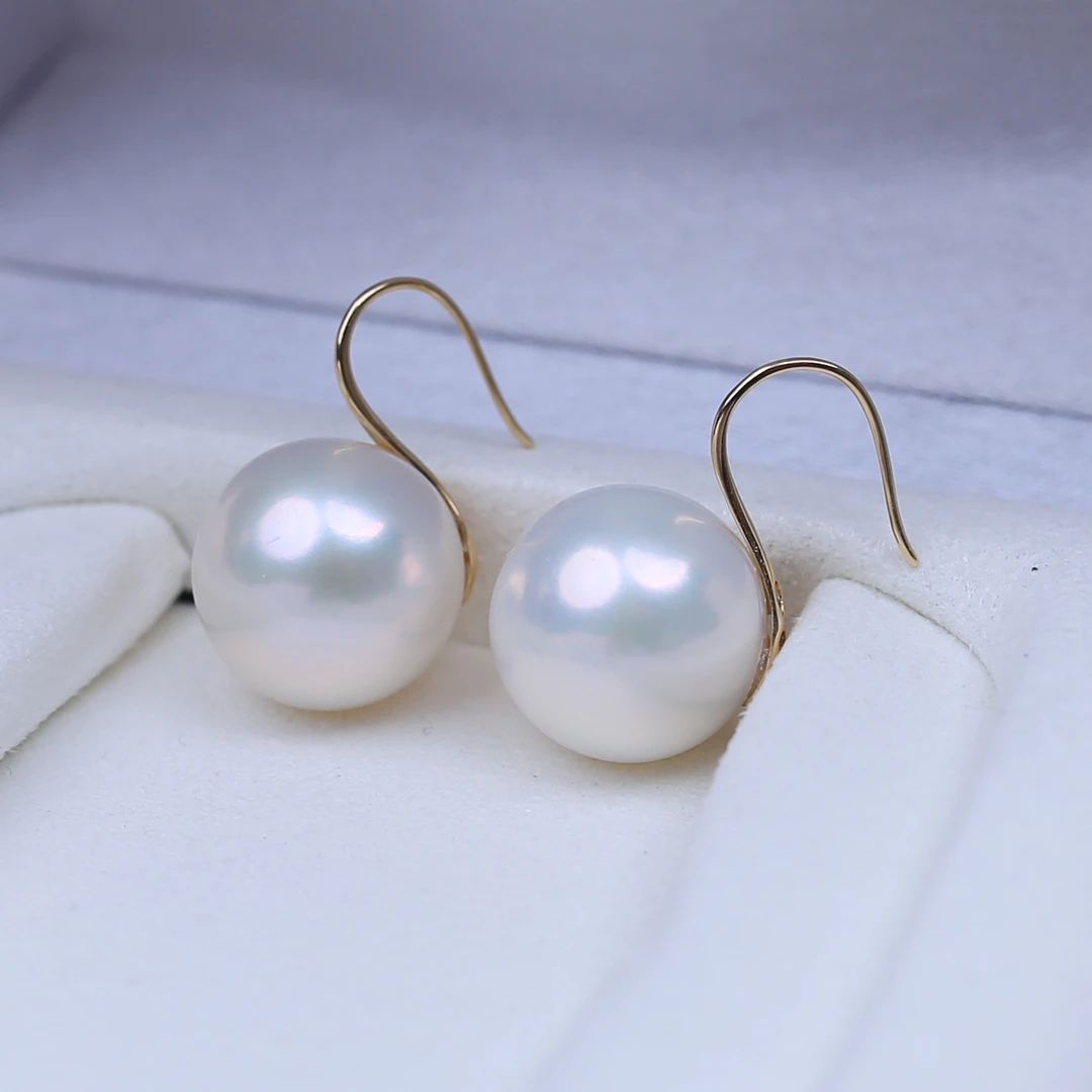 天然珍珠高跟鞋耳饰18K镶嵌14-15mm优雅气质耳勾