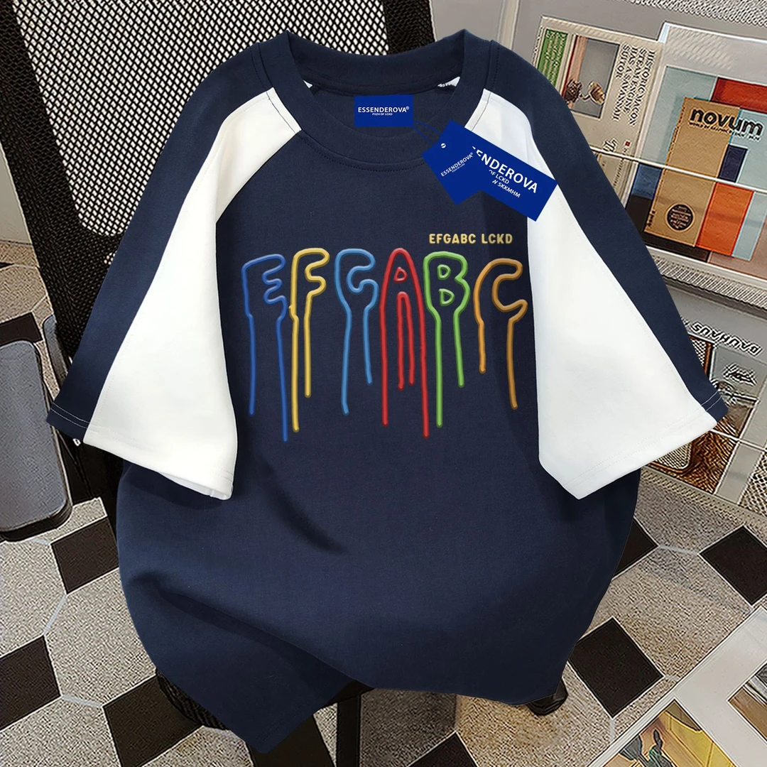 100%纯棉美式复古风字母短袖t恤女款2025夏季爆款宽松百搭上衣ins