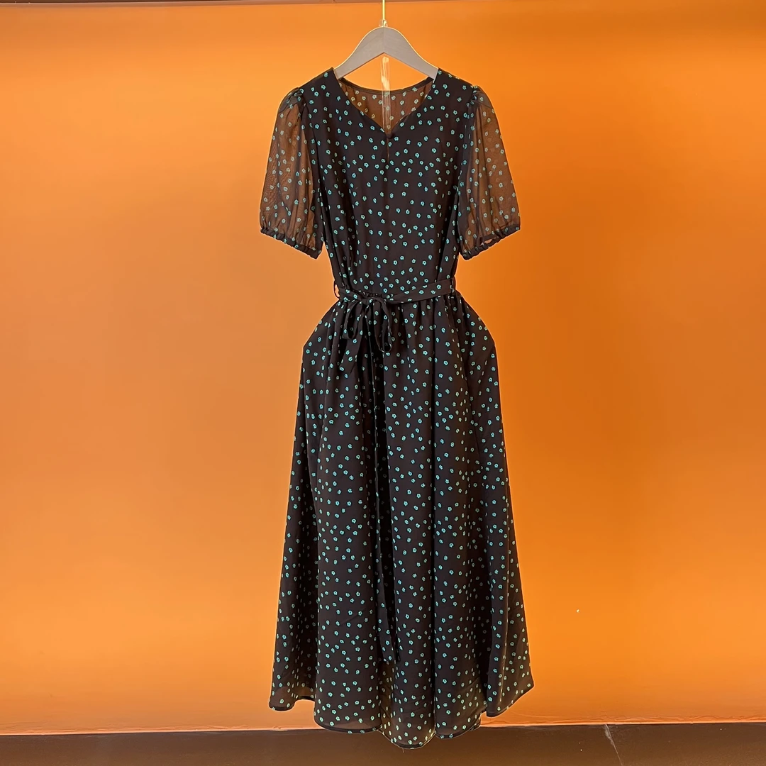 【老王专属】2025夏季新款法式优雅设计师款收腰显瘦连衣裙-5502-40