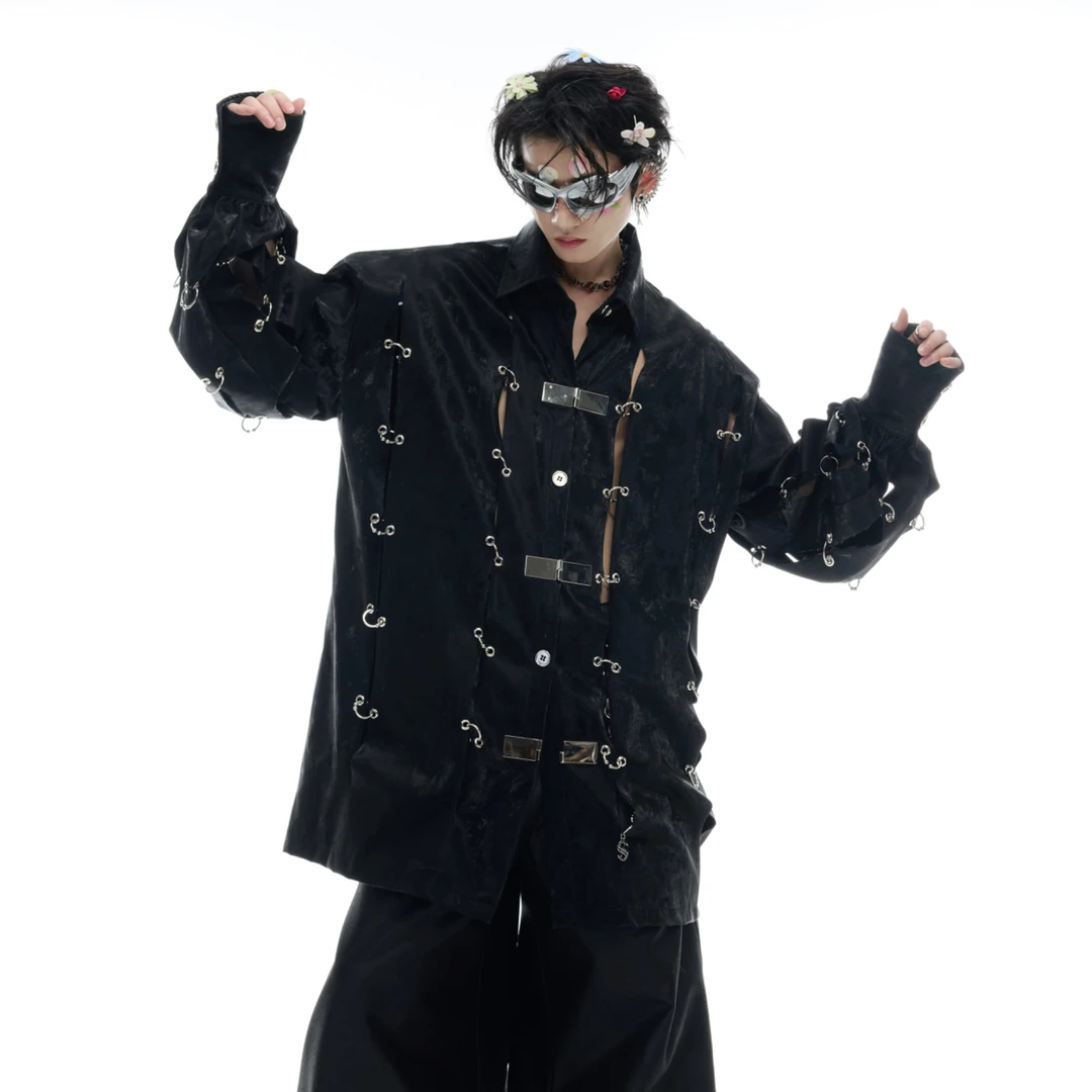 ArguE CulturE 重磅小众金属卡扣镂空设计感衬衫肌理感PU皮外套