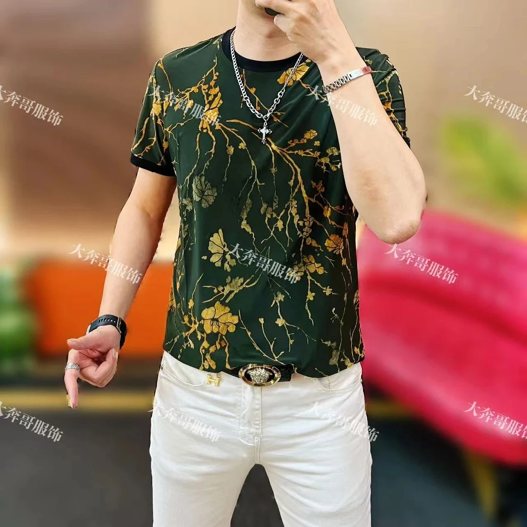 大奔哥-夏季T恤男士夏季提花修身上衣上衣百搭muji风工装风短袖