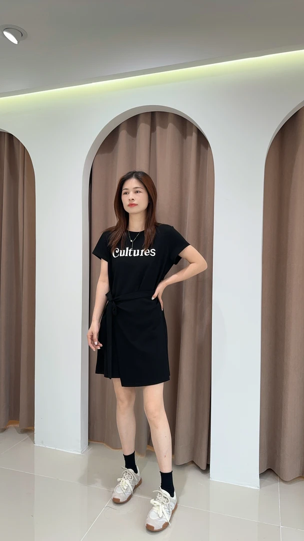 萱萱【字母绑带裙】休闲风侧绑带字母T裙8916921 050903