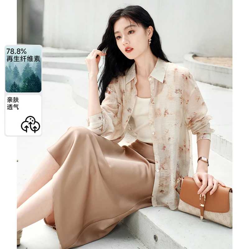 C843156衬衫 香影碎花衬衫薄款外套后背开叉
