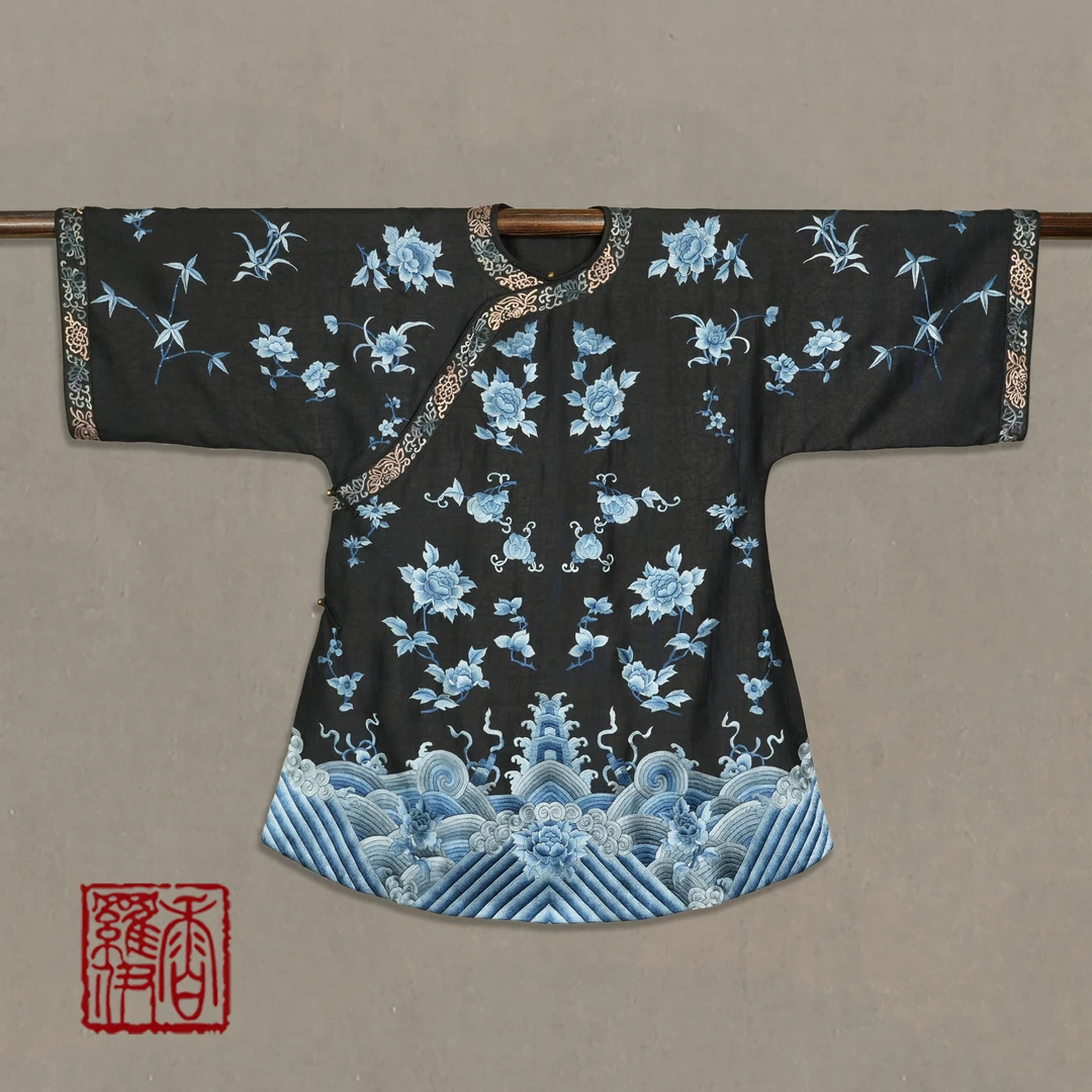 香罗伊【墨蓝江崖】传统中式汉服绣花上衣