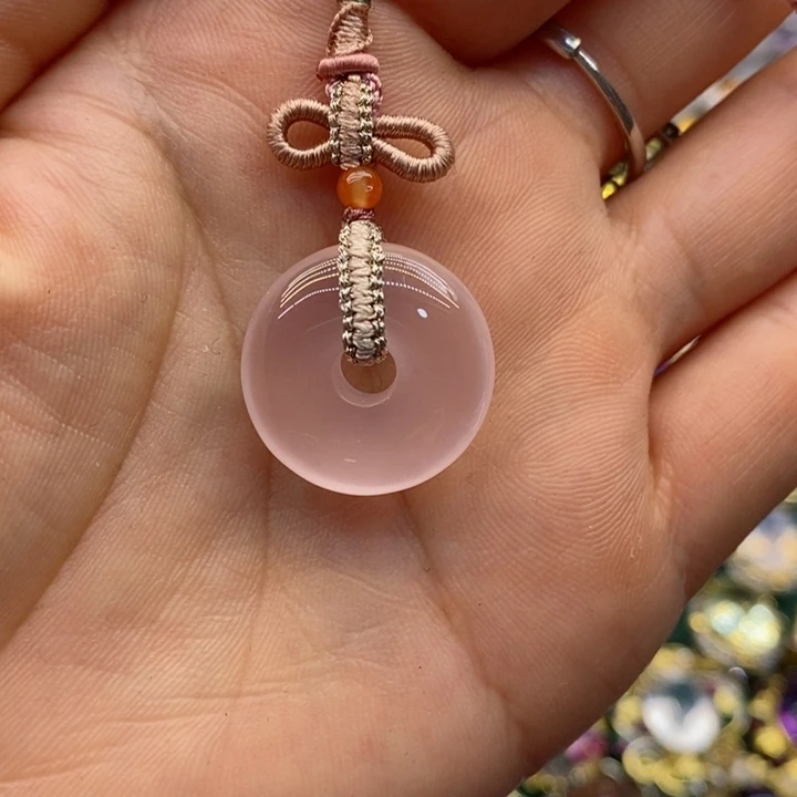 紫晶颈饰未镶嵌天然粉水晶平安扣吊坠