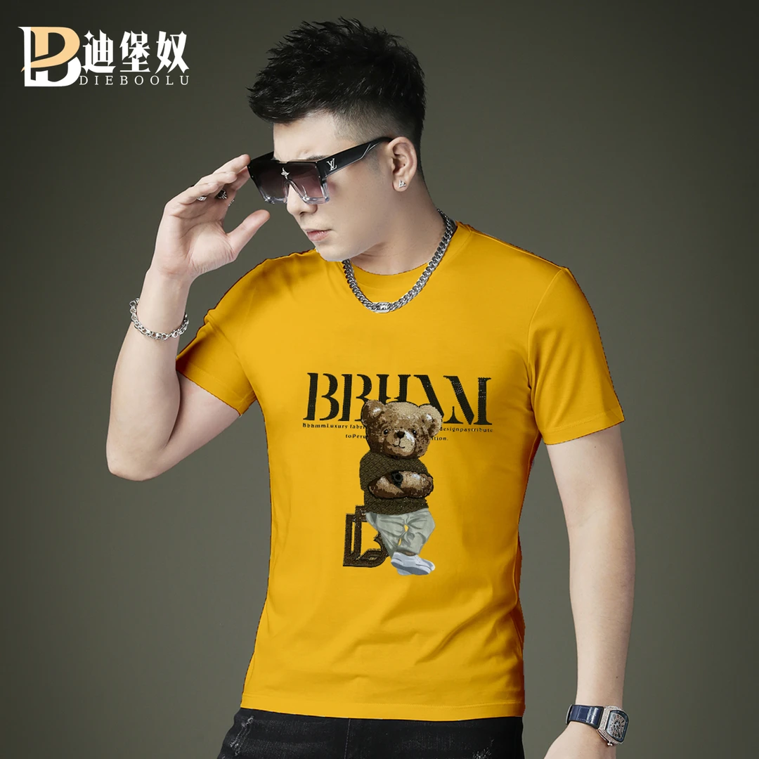 欧货高端潮牌卡通休闲男士短袖t恤夏季新款圆领修身印花潮流半袖