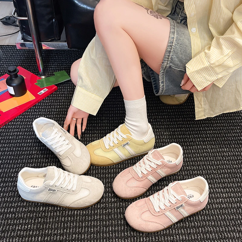 黄色阿甘德训鞋女鞋子2025新款爆款夏季网鞋百搭网面休闲运动板鞋