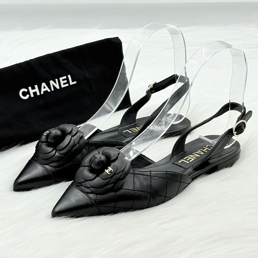 99新 Chanel/香奈儿 山茶花尖头单鞋 35.5码 公价1w c7155