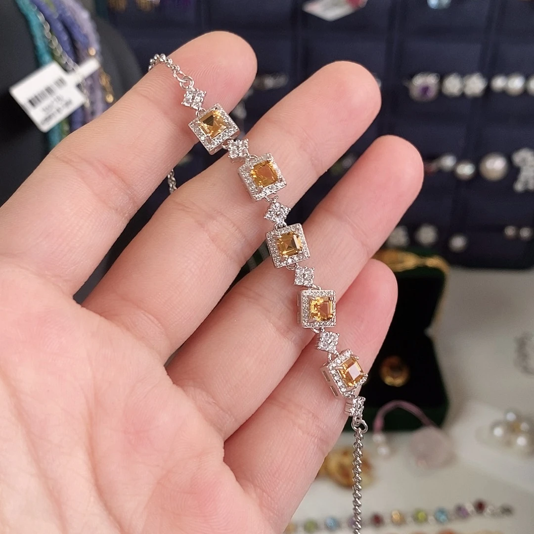 黄晶手链银S925镶嵌