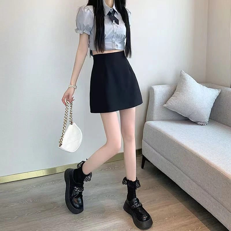 黑色半身裙女春季高腰包臀裙新款显瘦A字裙裙子半裙