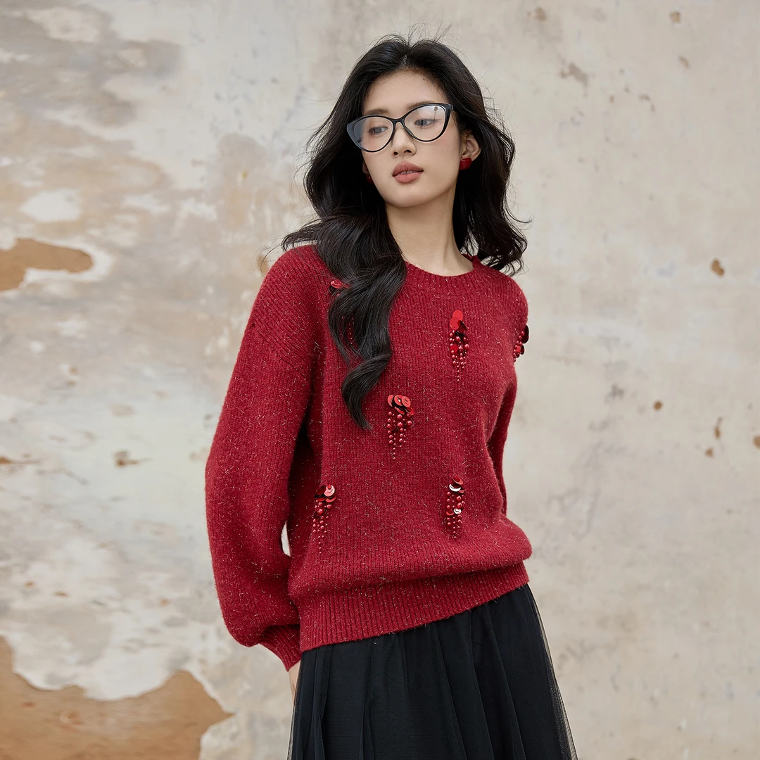 奢姿大码女装2025秋季减龄钉珠装饰坑条时尚针织衫胖妹妹百搭上衣
