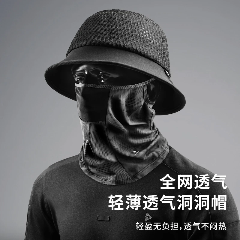 战术鸟透气防晒帽男洞洞帽网面遮阳渔夫帽钓鱼太阳帽子露营ins