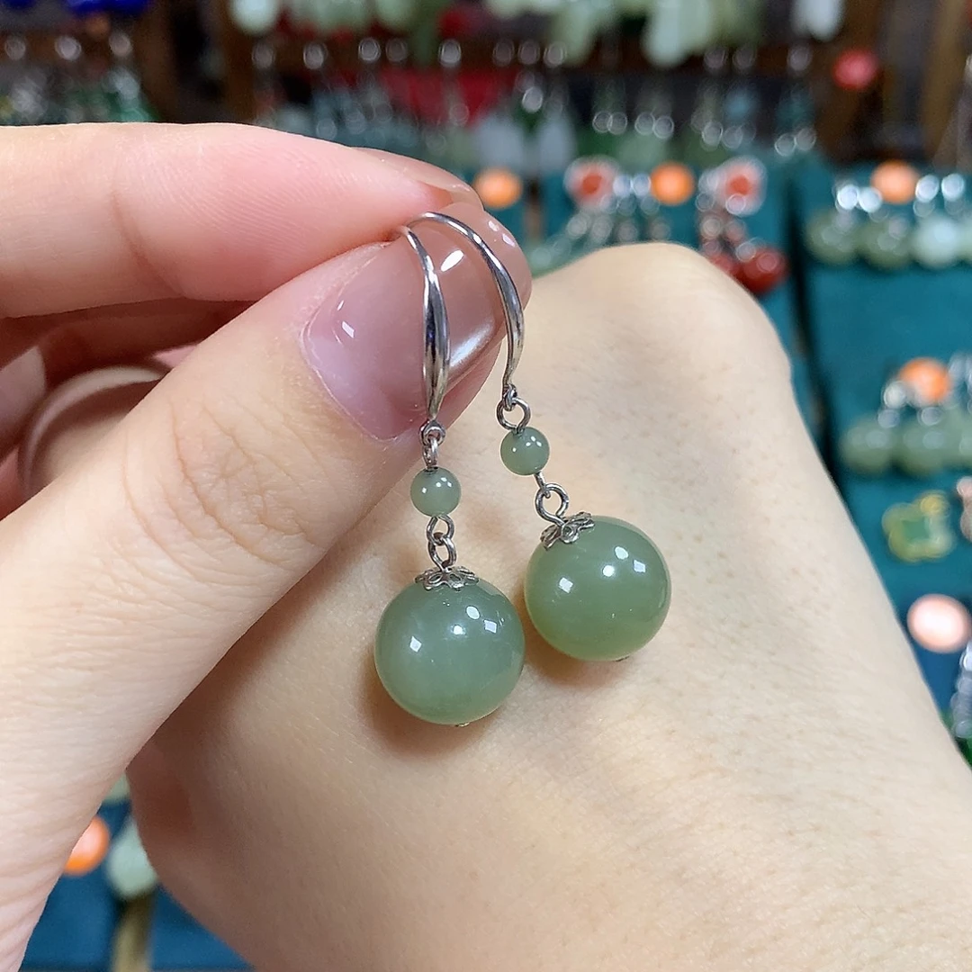 和田玉银S925镶嵌耳饰卡12mm左右