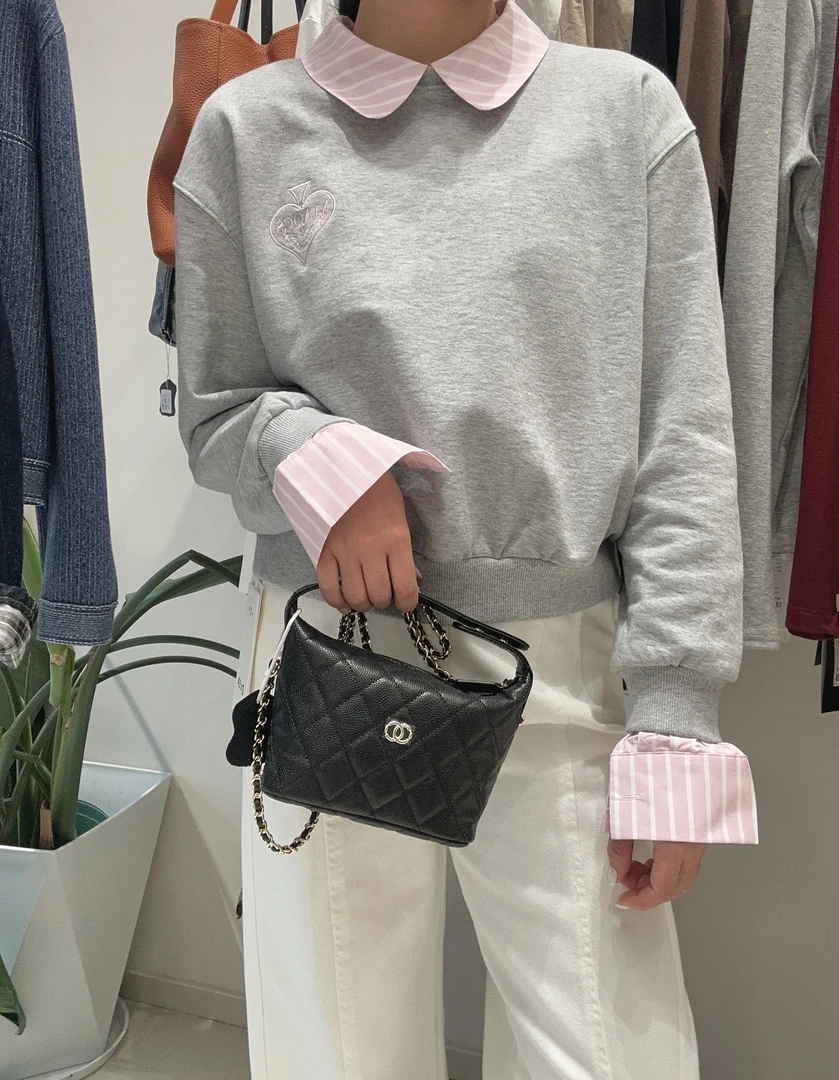 DWJ大王家假两件翻领卫衣女春季新款韩系甜美撞色上衣